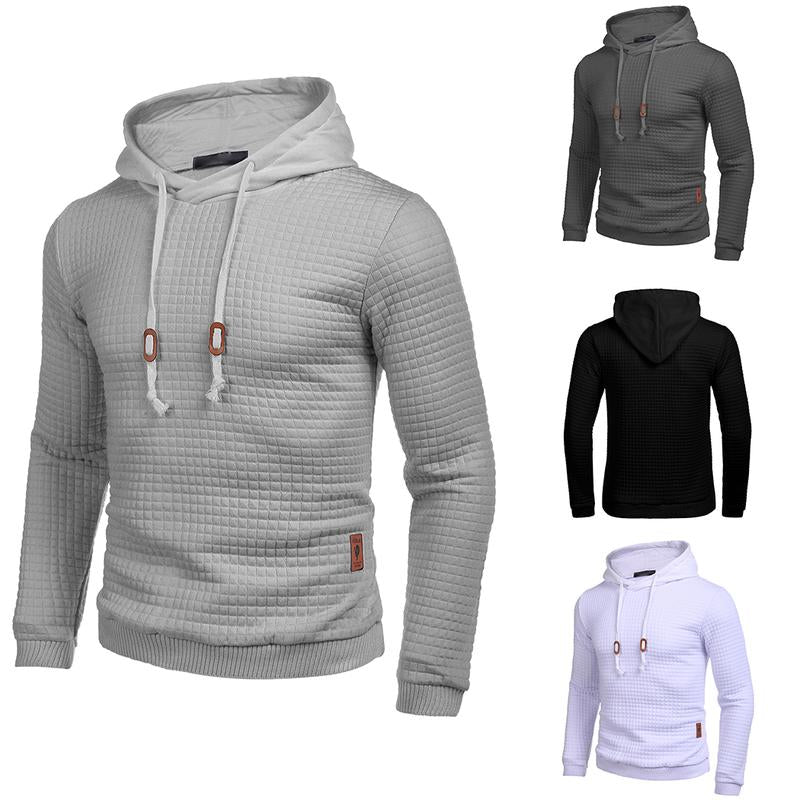 Mens Hooded Sweatshirt Casual Long Sleeve Drawstring Waffle Knit Pullover Hoodies Knitwear Tops Black Friday