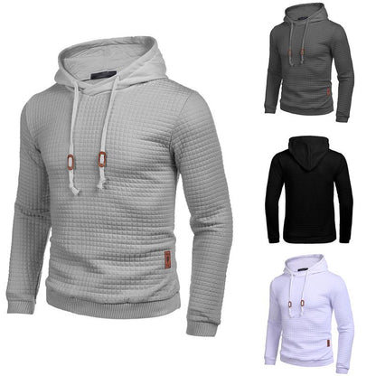 Mens Hooded Sweatshirt Casual Long Sleeve Drawstring Waffle Knit Pullover Hoodies Knitwear Tops Black Friday