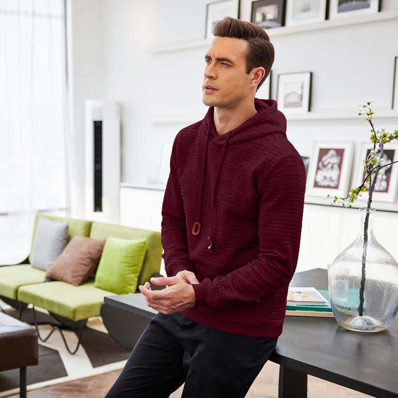 Mens Hooded Sweatshirt Casual Long Sleeve Drawstring Waffle Knit Pullover Hoodies Knitwear Tops Black Friday