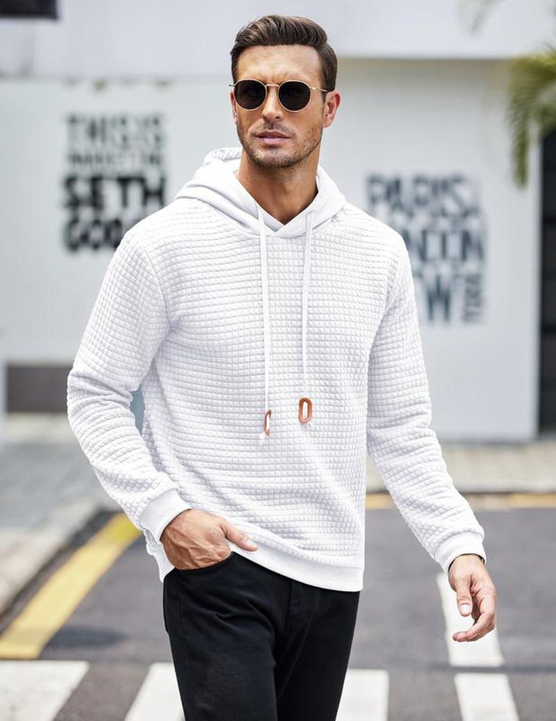 Mens Hooded Sweatshirt Casual Long Sleeve Drawstring Waffle Knit Pullover Hoodies Knitwear Tops Black Friday