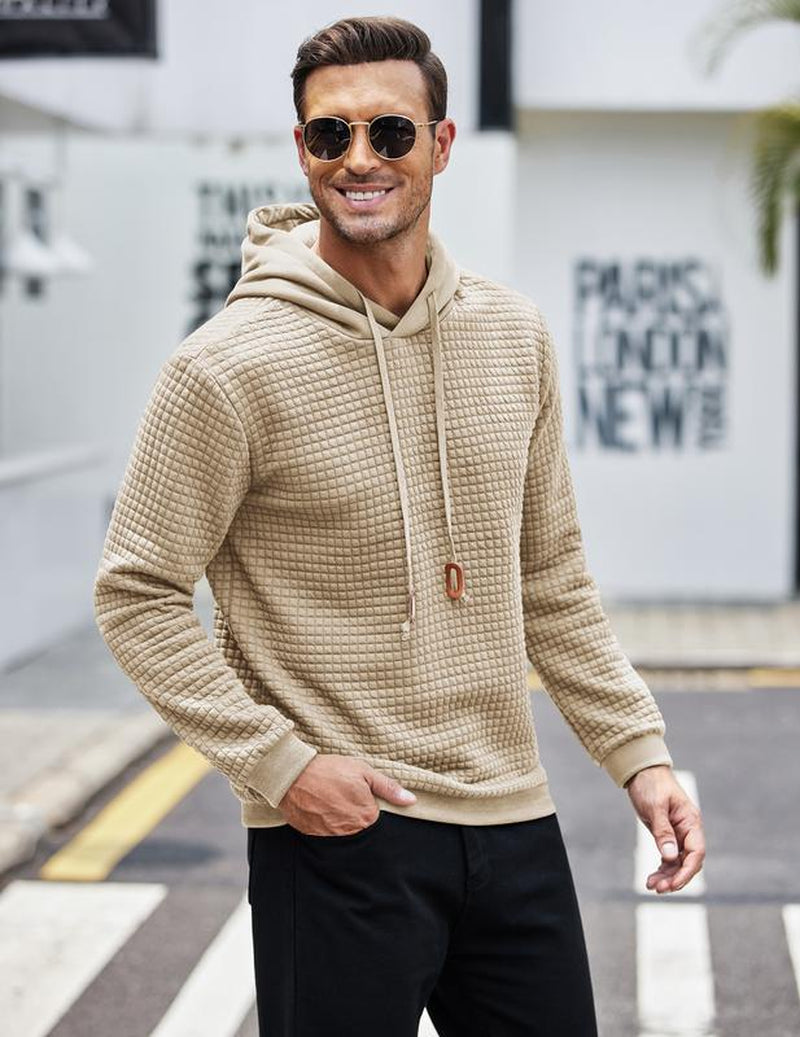 Mens Hooded Sweatshirt Casual Long Sleeve Drawstring Waffle Knit Pullover Hoodies Knitwear Tops Black Friday