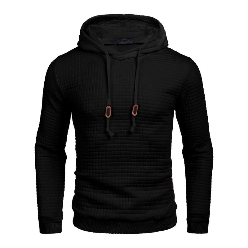 Mens Hooded Sweatshirt Casual Long Sleeve Drawstring Waffle Knit Pullover Hoodies Knitwear Tops Black Friday