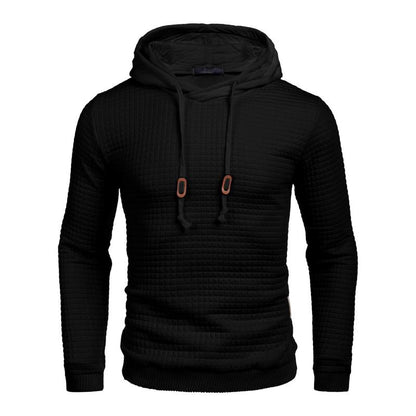 Mens Hooded Sweatshirt Casual Long Sleeve Drawstring Waffle Knit Pullover Hoodies Knitwear Tops Black Friday