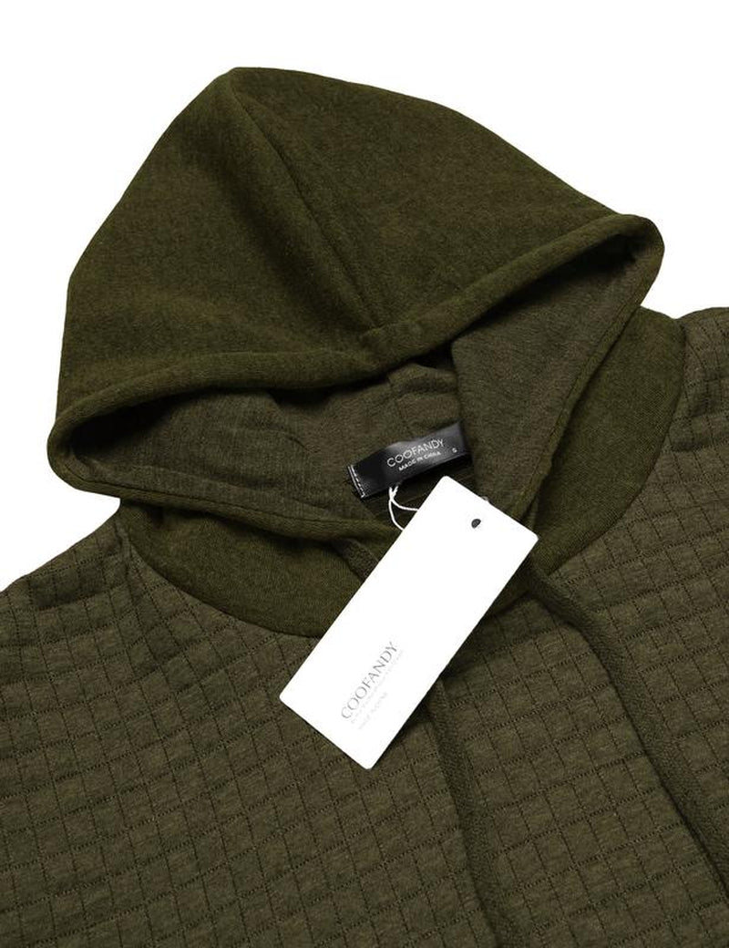 Mens Hooded Sweatshirt Casual Long Sleeve Drawstring Waffle Knit Pullover Hoodies Knitwear Tops Black Friday