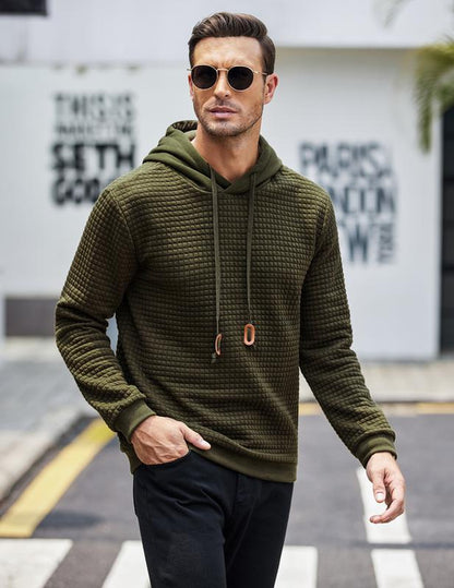 Mens Hooded Sweatshirt Casual Long Sleeve Drawstring Waffle Knit Pullover Hoodies Knitwear Tops Black Friday
